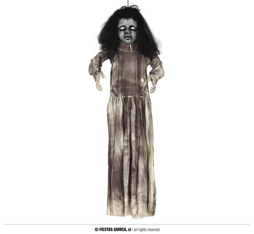 Ozdoba na Halloween "Straszna lalka" z dźwiękiem i podświetleniem / 120 cm