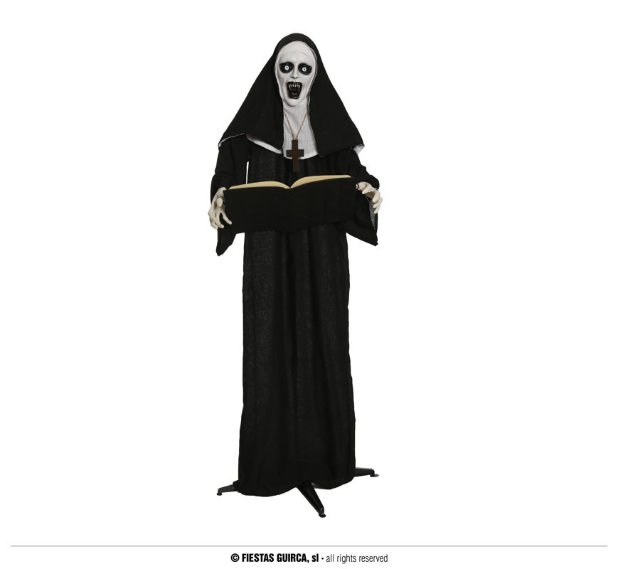Ozdoba na Halloween "Nawiedzona zakonnica z księgą" z dźwiękiem i podświetleniem / 165 cm