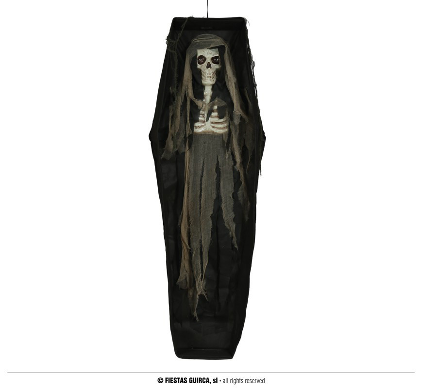 Ozdoba na Halloween "Szkielet w trumnie" z podświetleniem / 160 cm