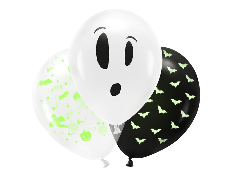 Balony na Halloween  UV  "Duszki i nietoperze BOO!", mix / 27 cm