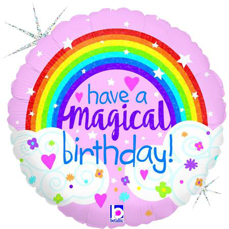 Balon foliowy 18" z motywem tęczy "Have a magical birthday"