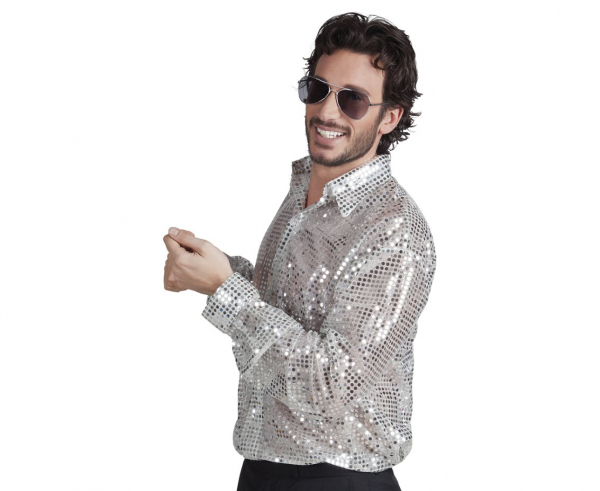 Męska koszula cekinowa srebrna "Disco" / rozm.