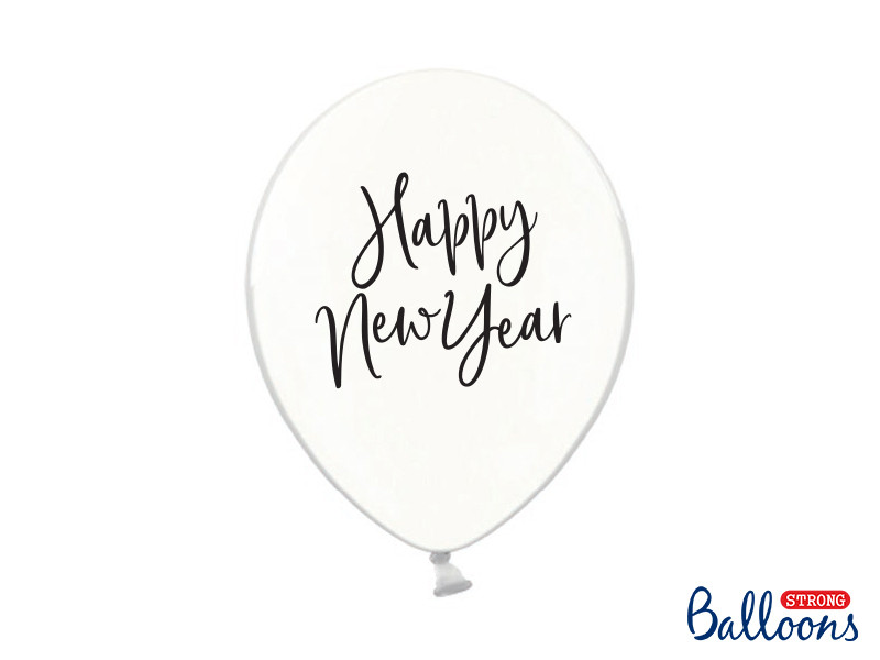 Balony na Sylwestra "Happy New Year", balony lateksowe Crystal Clear