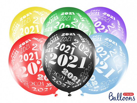 Balony na Sylwestra kolorowe "2021", balony lateksowe