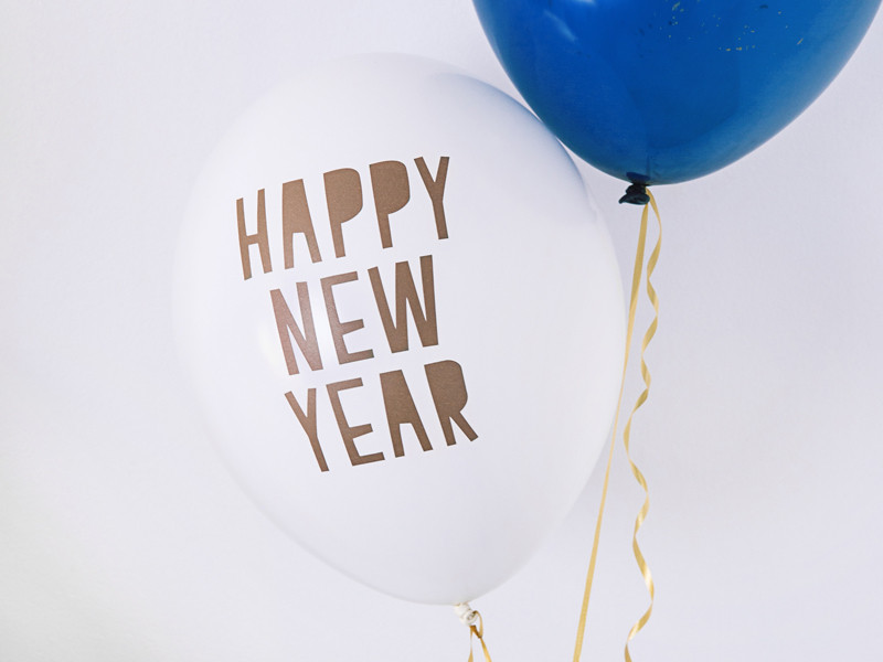 Balony na Sylwestra z napisem "Happy New Year", białe balony lateksowe