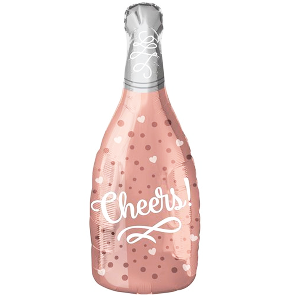 Balon foliowy "Butelka szampana Cheers", różowe złoto / 49x98 cm
