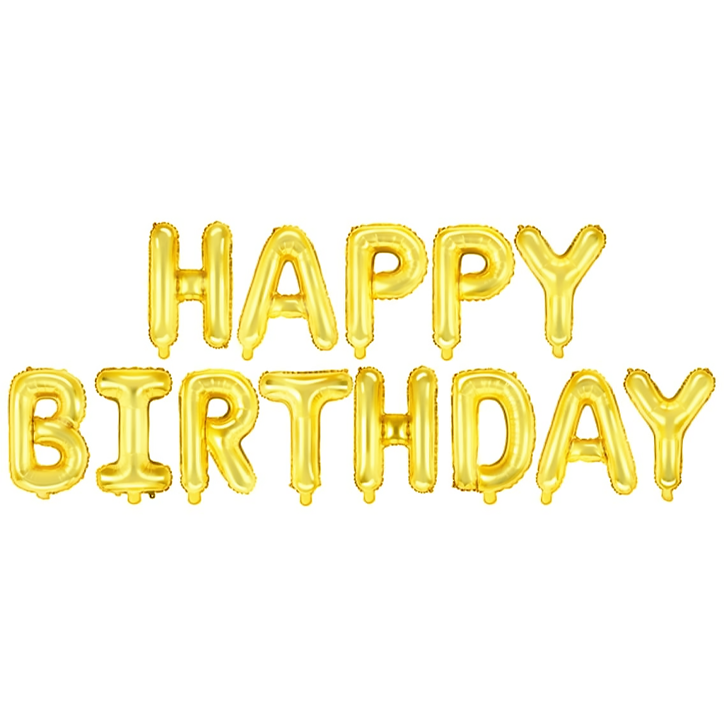 Balonowy napis "Happy Birthday", złoty