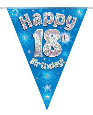 Dekoracja niebieskie flagietki "18 urodziny"