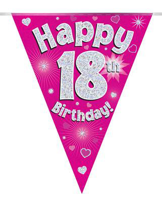 Dekoracja różowe flagietki "18 urodziny"