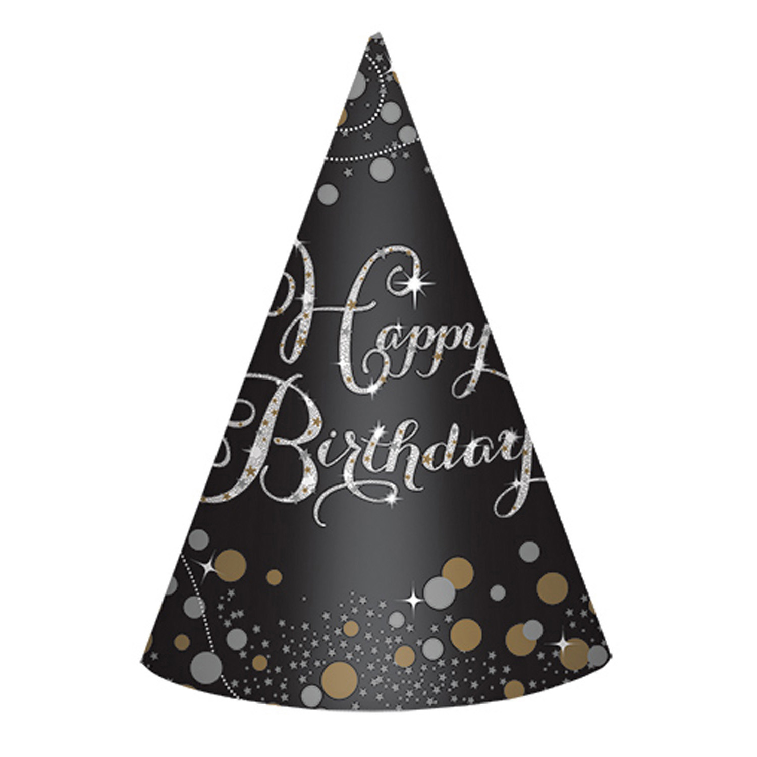 Czapeczki urodzinowe Sparkling Celebration "Happy Birthday"