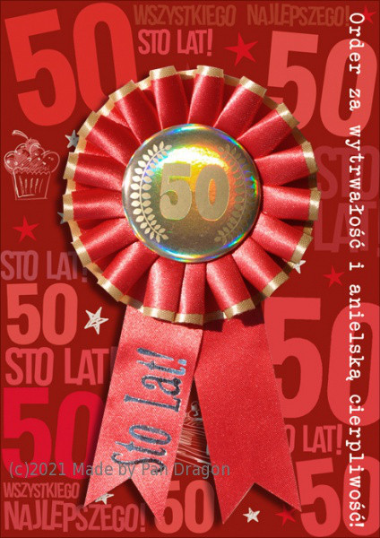 Kartka z kotylionem na 50 urodziny / K.Gift-134
