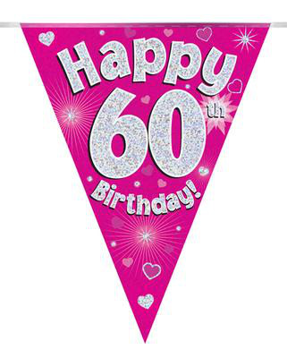 Girlanda różowe flagietki "60 urodziny"