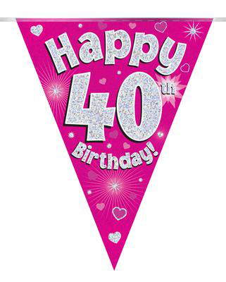 Girlanda różowe flagietki "40 urodziny"