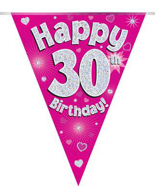 Girlanda różowe flagietki "30 urodziny"