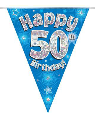 Girlanda niebieskie flagietki "50 urodziny"