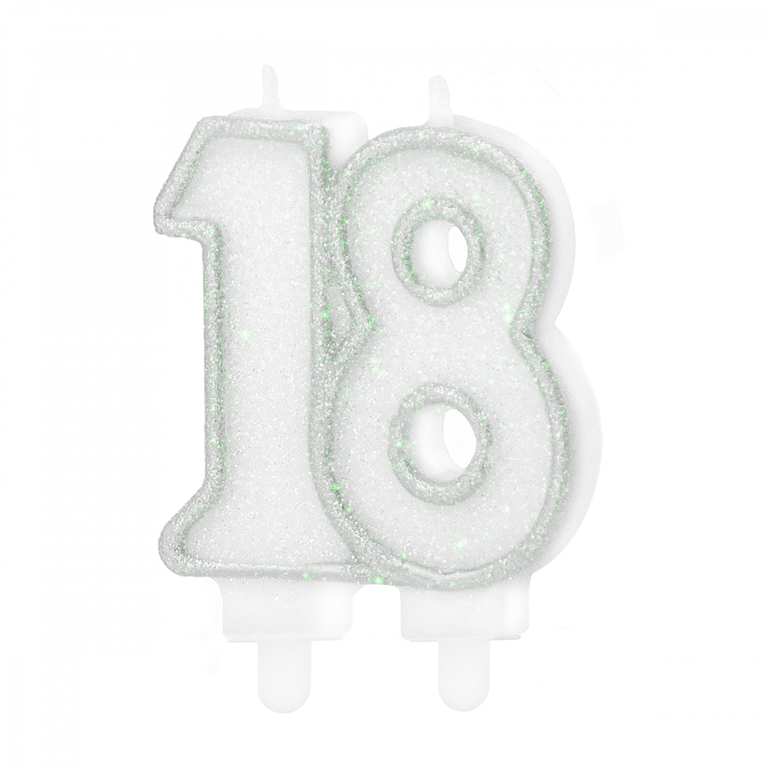 Świeczka urodzinowa "18", srebrny brokat / 8,5 cm