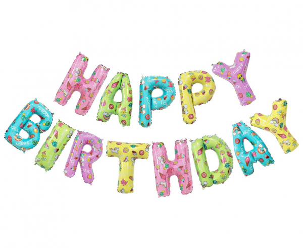 Napis z balonów "Happy Birthday"