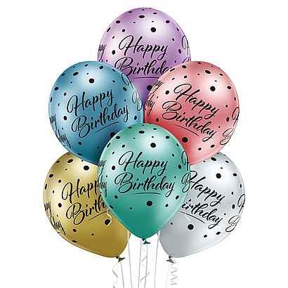 Balony lateksowe Glossy 12" z napisem "Happy Birthday"