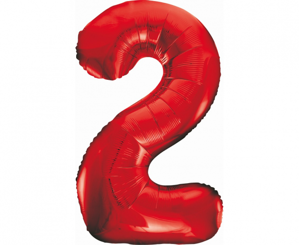 Balon foliowy cyfra 2, czerwona / 85 cm