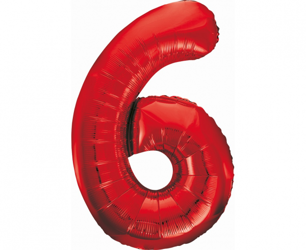 Balon foliowy cyfra 6, czerwona / 85 cm