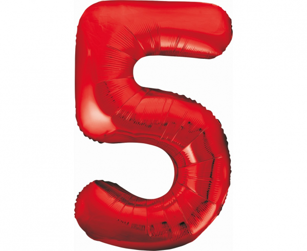 Balon foliowy cyfra 5, czerwona / 85 cm