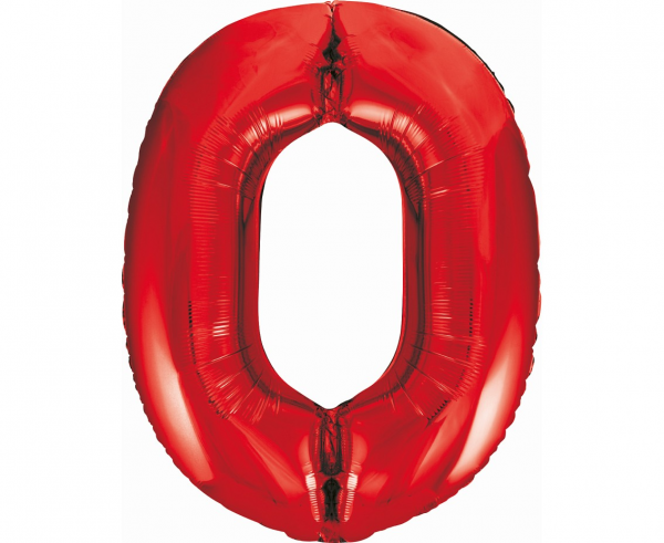 Balon foliowy cyfra 0, czerwona / 85 cm