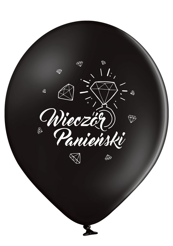 Balony lateksowe "Wieczór Panieński" z diamentem, czarne