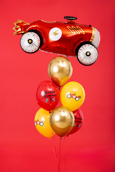 Zestaw balonów z wyścigówką "Happy Birthday"