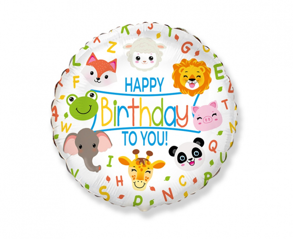 Balon foliowy 18" zwierzątka "Happy Birthday" (niezpakowany)