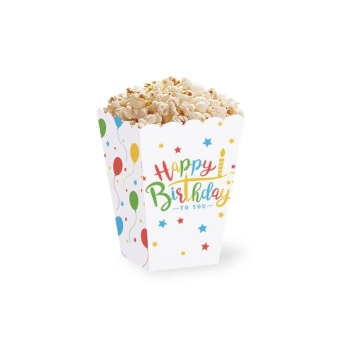 Pudełka na popcorn "Happy Birthday" Kolorowe urodziny