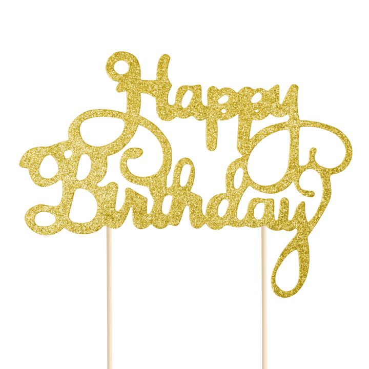 Brokatowy, złoty topper na tort "Happy Birthday"