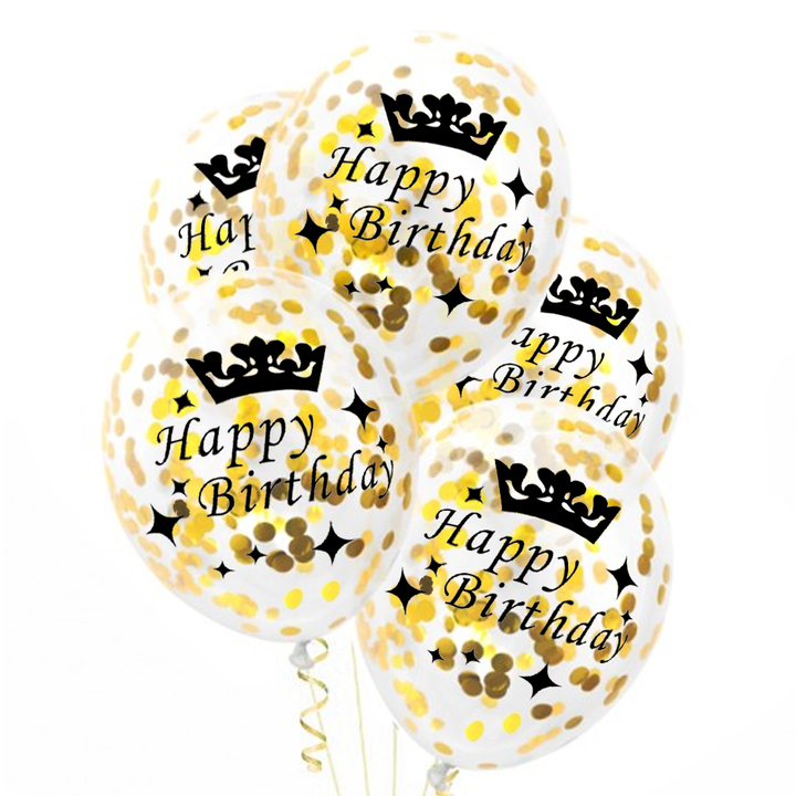 Balony lateksowe 12" "Happy Birthday" ze złotym konfetti