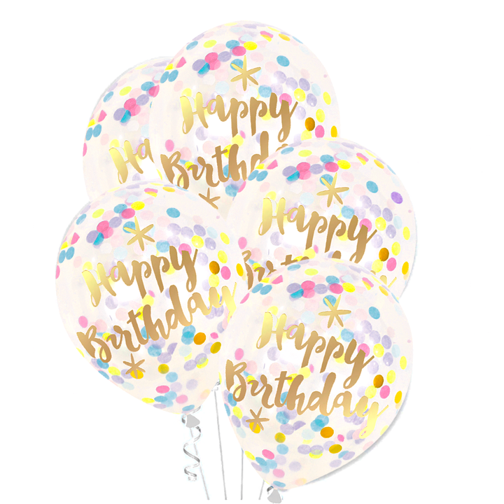 Balony lateksowe 12" "Happy Birthday" z kolorowym konfetti