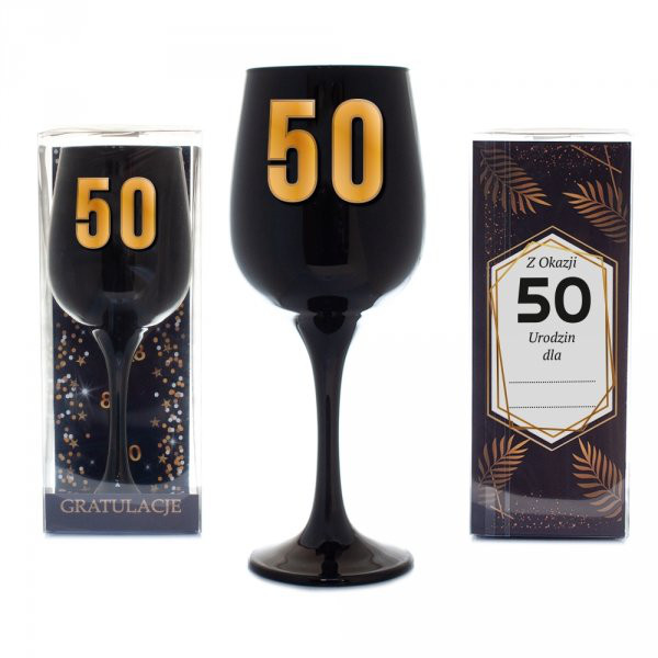 Czarny kielich na wino na "50 urodziny"