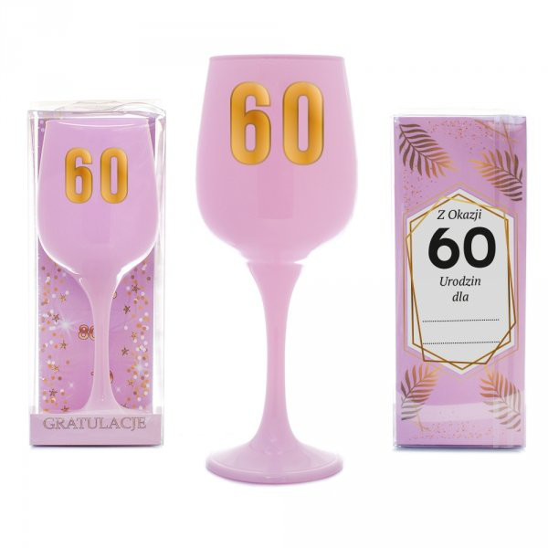 Różowy kielich na wino na "60 urodziny"