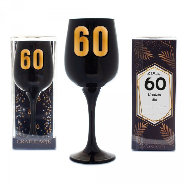 Czarny kielich na wino na "60 urodziny"