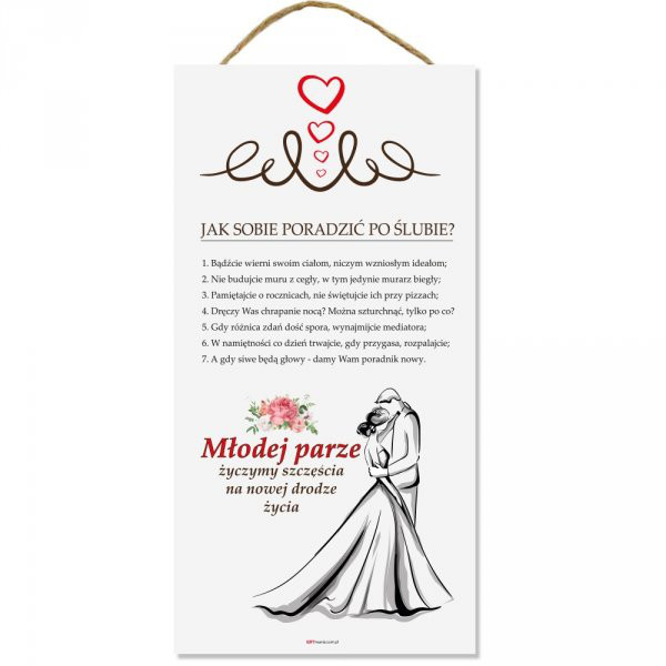 Drewniana tabliczka "Jak sobie radzić po ślubie"