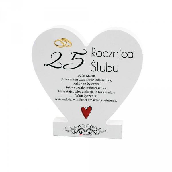 Drewniana tabliczka Serce "25 Rocznica Ślubu"