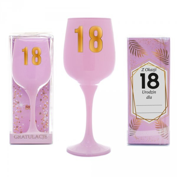 Różowy kielich na wino "18 urodziny"