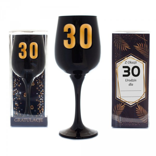 Czarny kielich na wino na "30 urodziny"