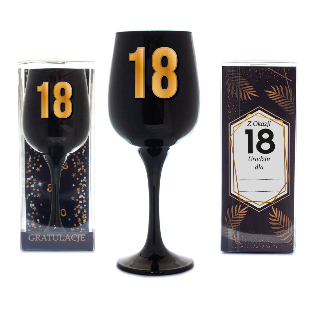 Czarny kielich na wino "18 urodziny"