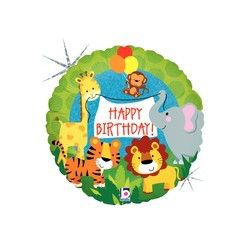 Balon foliowy "Happy Birthday" dżungla / 46 cm