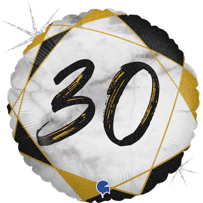 Balon foliowy matowy na "30 urodziny" czarny / 46 cm