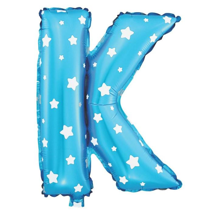 Balon foliowy niebieski w gwiazdki litera K / 40 cm