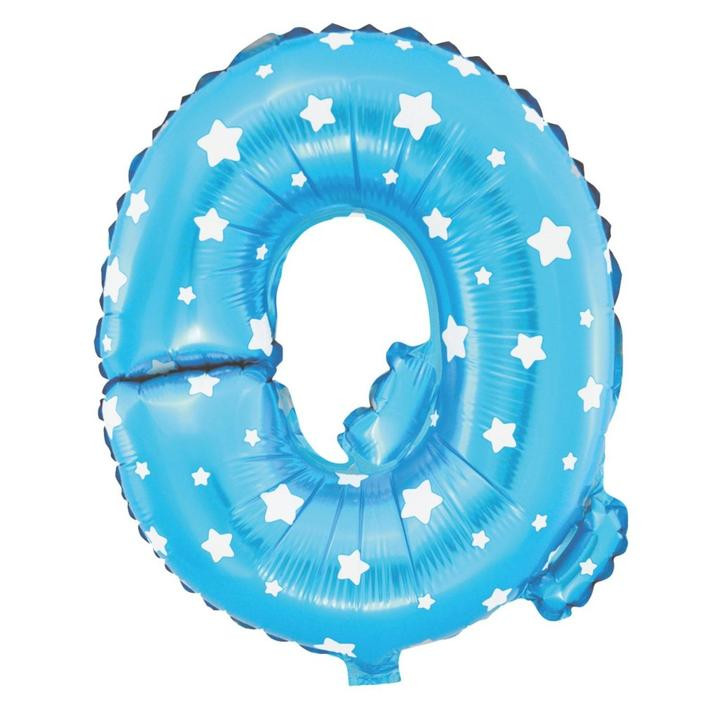 Balon foliowy niebieski w gwiazdki litera Q / 40 cm