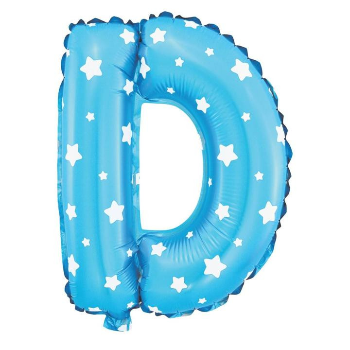 Balon foliowy niebieski w gwiazdki litera D / 40 cm