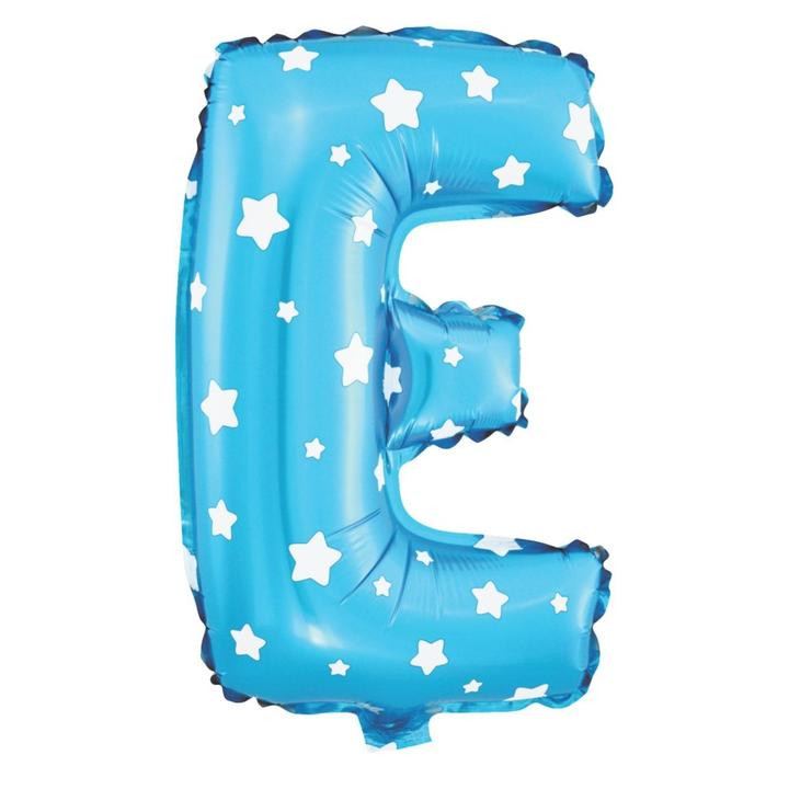 Balon foliowy niebieski w gwiazdki litera E / 40 cm