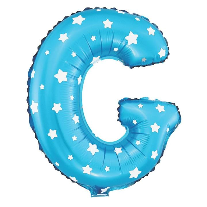 Balon foliowy niebieski w gwiazdki litera G / 40 cm