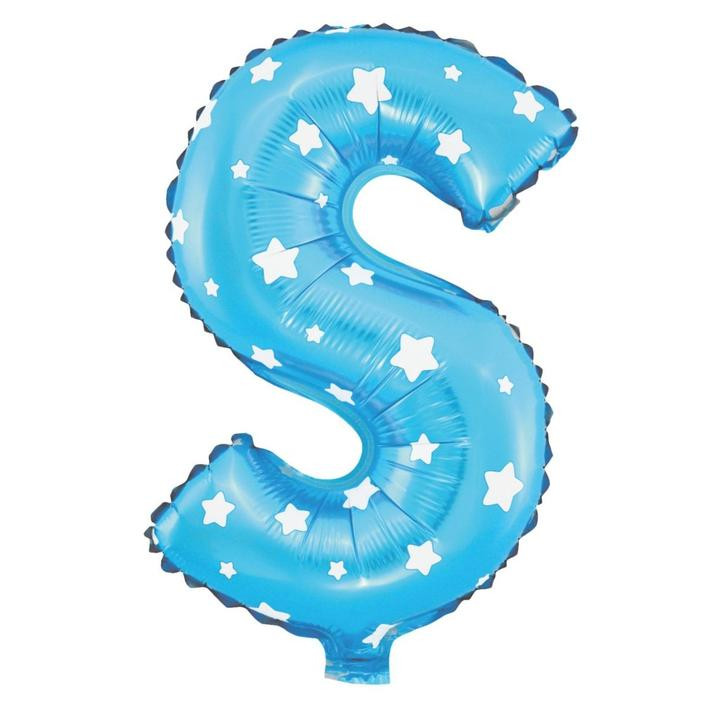 Balon foliowy niebieski w gwiazdki litera S / 40 cm