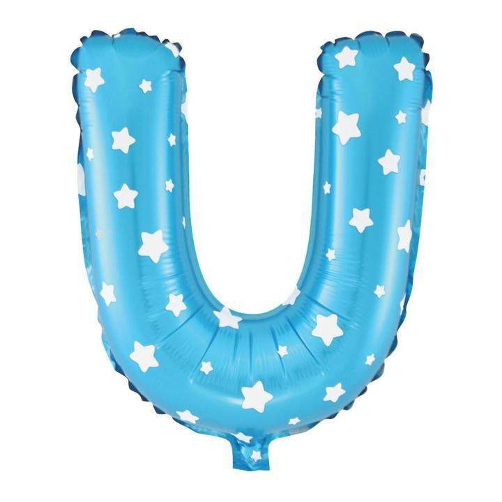 Balon foliowy niebieski w gwiazdki litera U / 40 cm